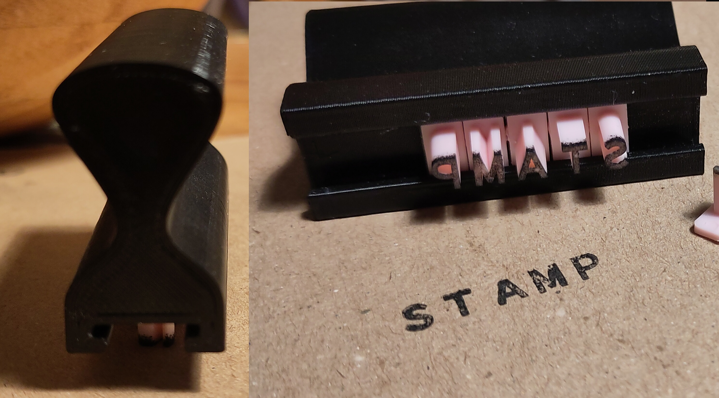 Side view of stamp holder and image of stamp working